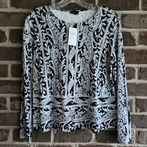 J Jill Wearever Long Sleeve Top Size XSP Black + Blue Paisley NWT